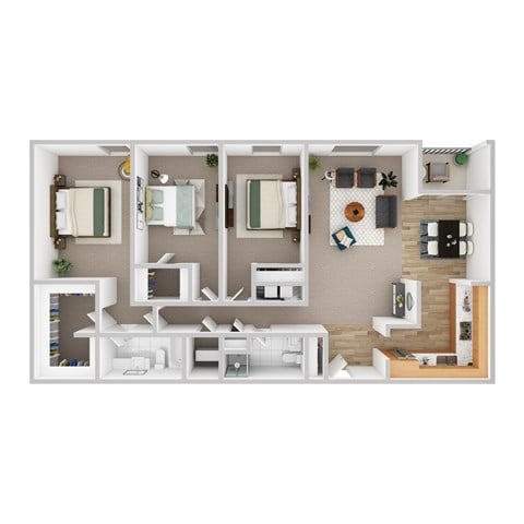 Floor plan for 3 beds, 2 baths, 1600 sqft
